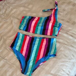 Old Navy Striped One-Shoulder Bikini Set